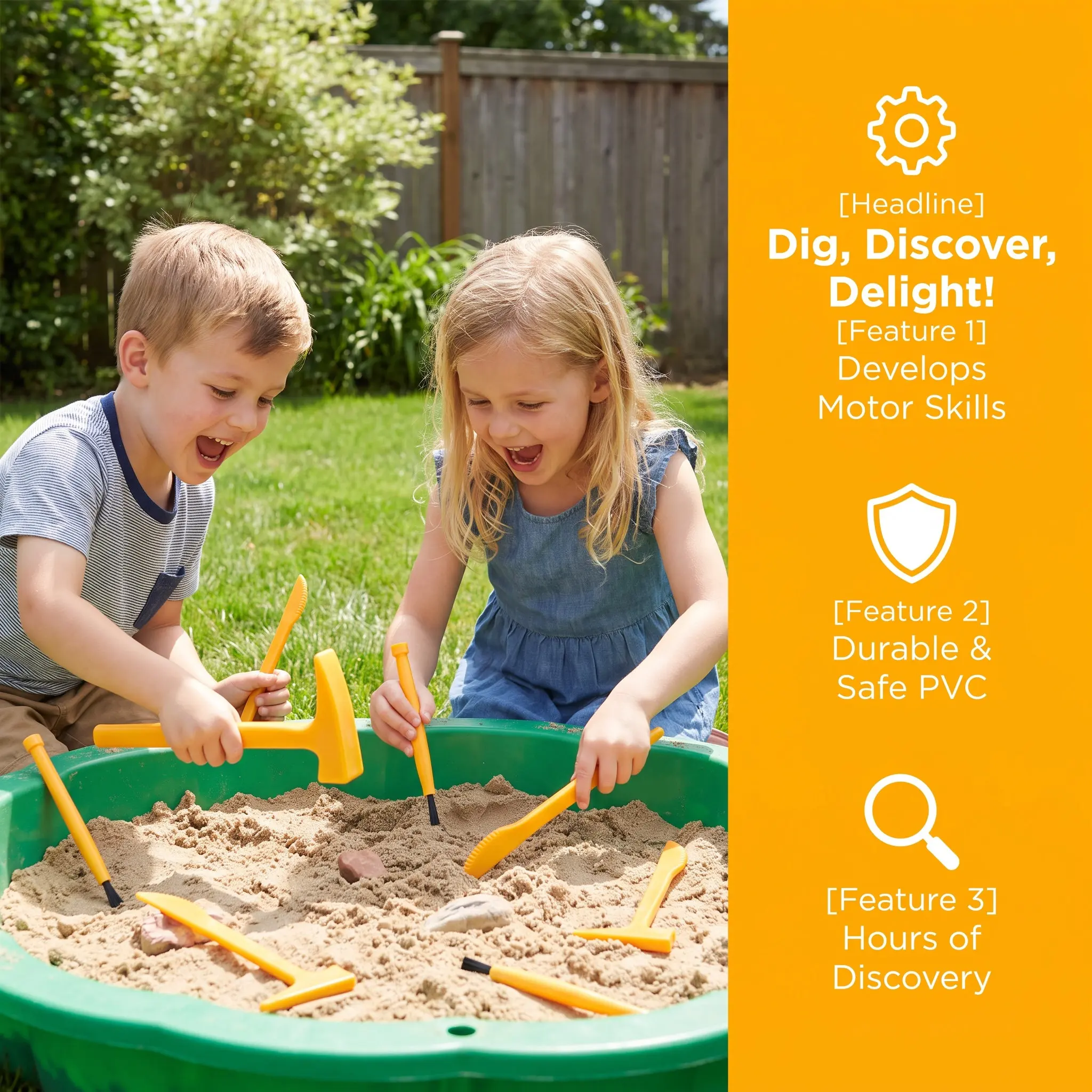 1Set Dinosaur Dig Tools Kit Kids Excavation Set Safe Smooth Edges Lightweight Ergonomic Design for Sand Digging