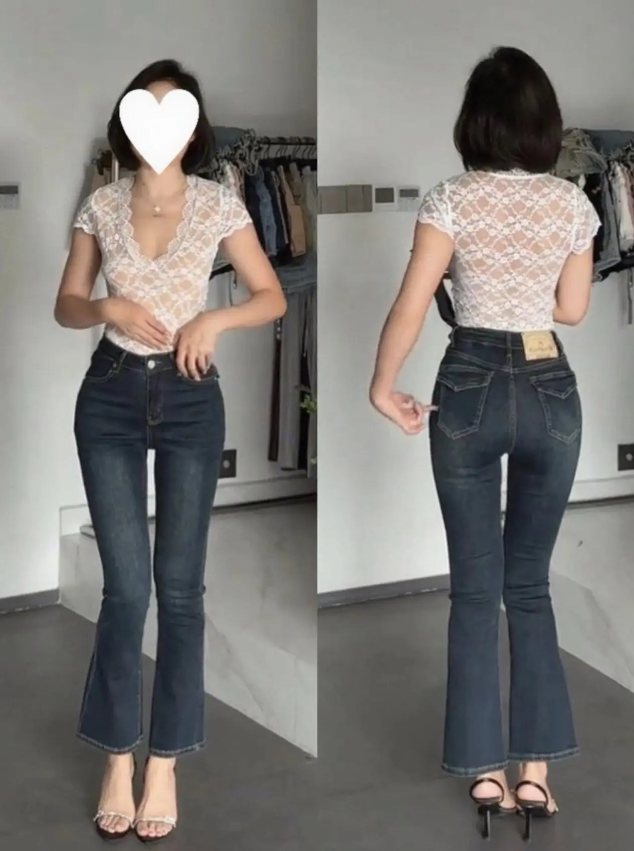 

Универсальные джинсы-клеш 9/10 длины с V-образным вырезом на талии, прямого кроя, из денима со средней эластичностью, на все сезоны, женская мода