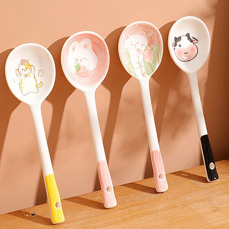 ملعقة أدوات مائدة لطيفة مطلية بالسيراميك ، ملعقة حساء ، ملعقة حبوب ، ملعقة مربى ، مغرفة حلوى ، هدية أدوات مطبخ