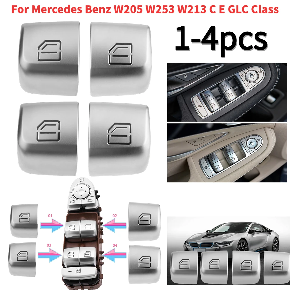 4-1pc Car Window Switch Repair Button Cover Door Glass Control Switch Key Cap For Mercedes Benz W205 W253 W213 C E GLC Class