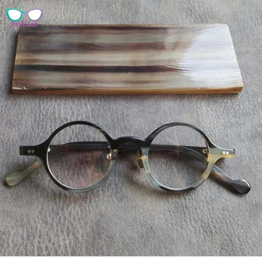 

Pure Natural Buffalo Horn Eyeglass Frame Men Handmade Retro Round Optical Eyeglasses Women Myopia Reading Prescription Glasses