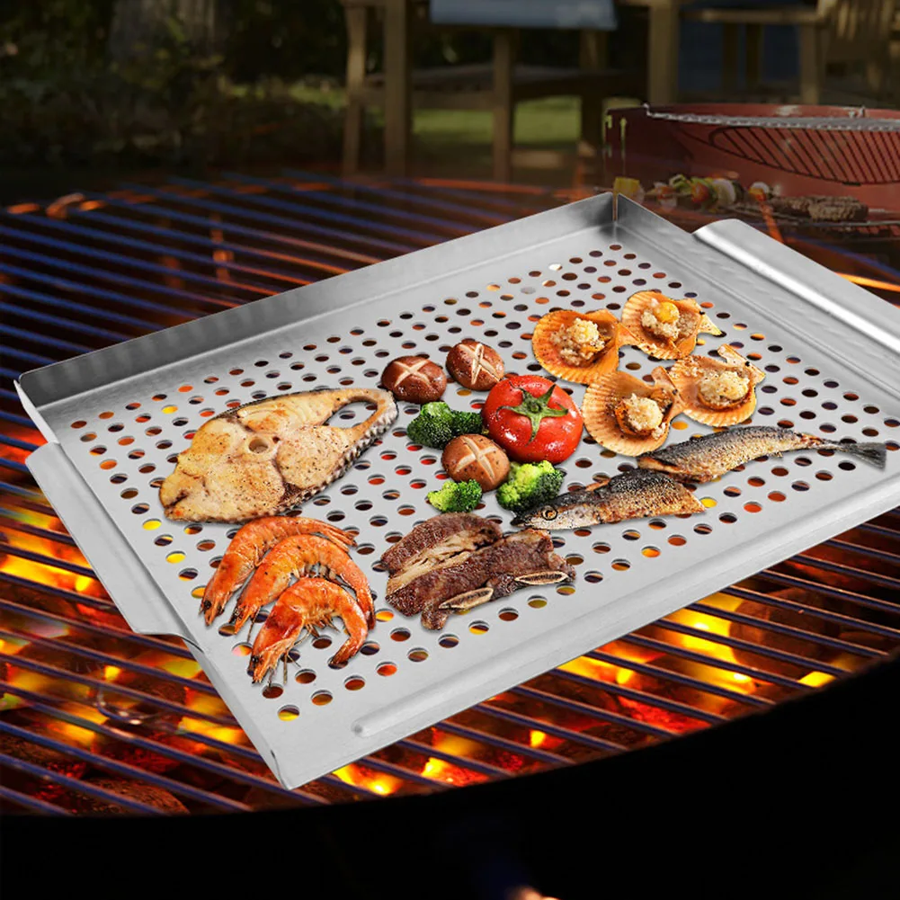 Grilling Tray Stainless Steel Grill Pan Garden Parties Perforated Design Efficient Heat Distribution Easy To Clean Grill Pan