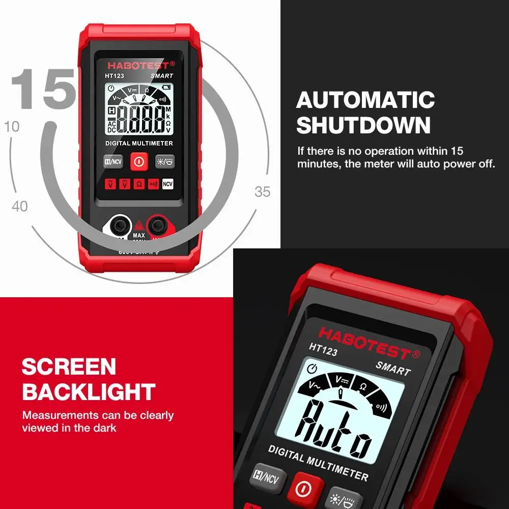 HABOTEST HT123 Smart Digital Multimeter AC/DC Spannung Widerstand Kontinuität Messung Tester NCV Multimeter mit Hintergrundbeleuchtung – Detail 8