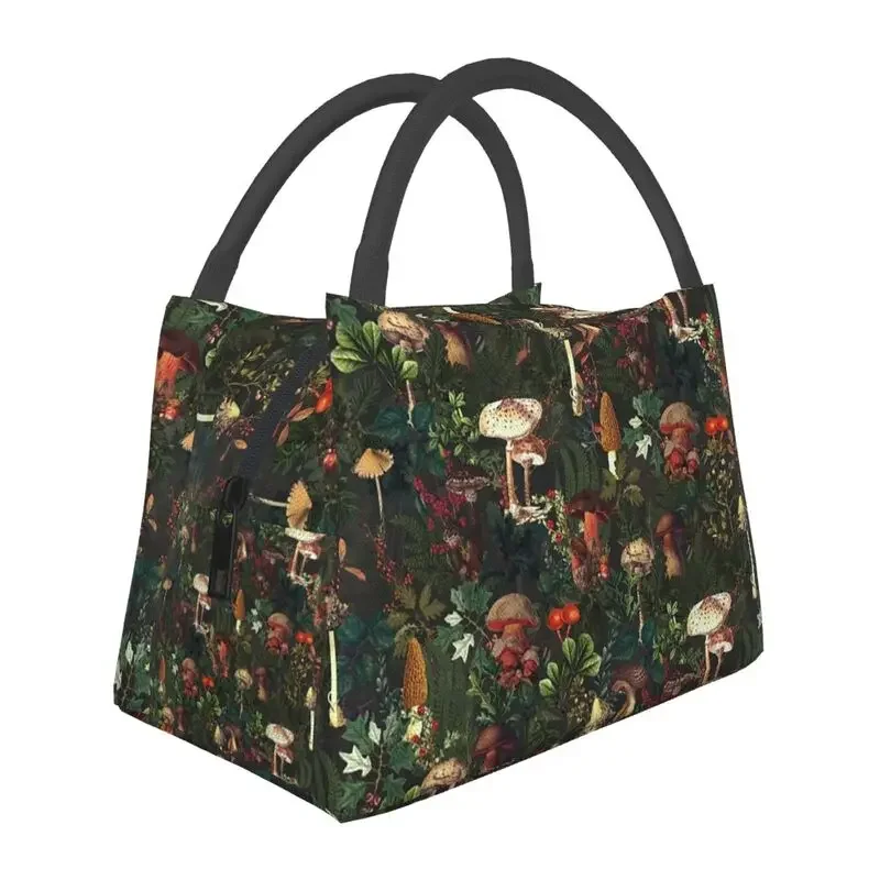 Vintage Night Mushrooms Insulated Lunch Bags for Camping Travel Botanical Forest Garden Thermal Cooler Bento Box Women