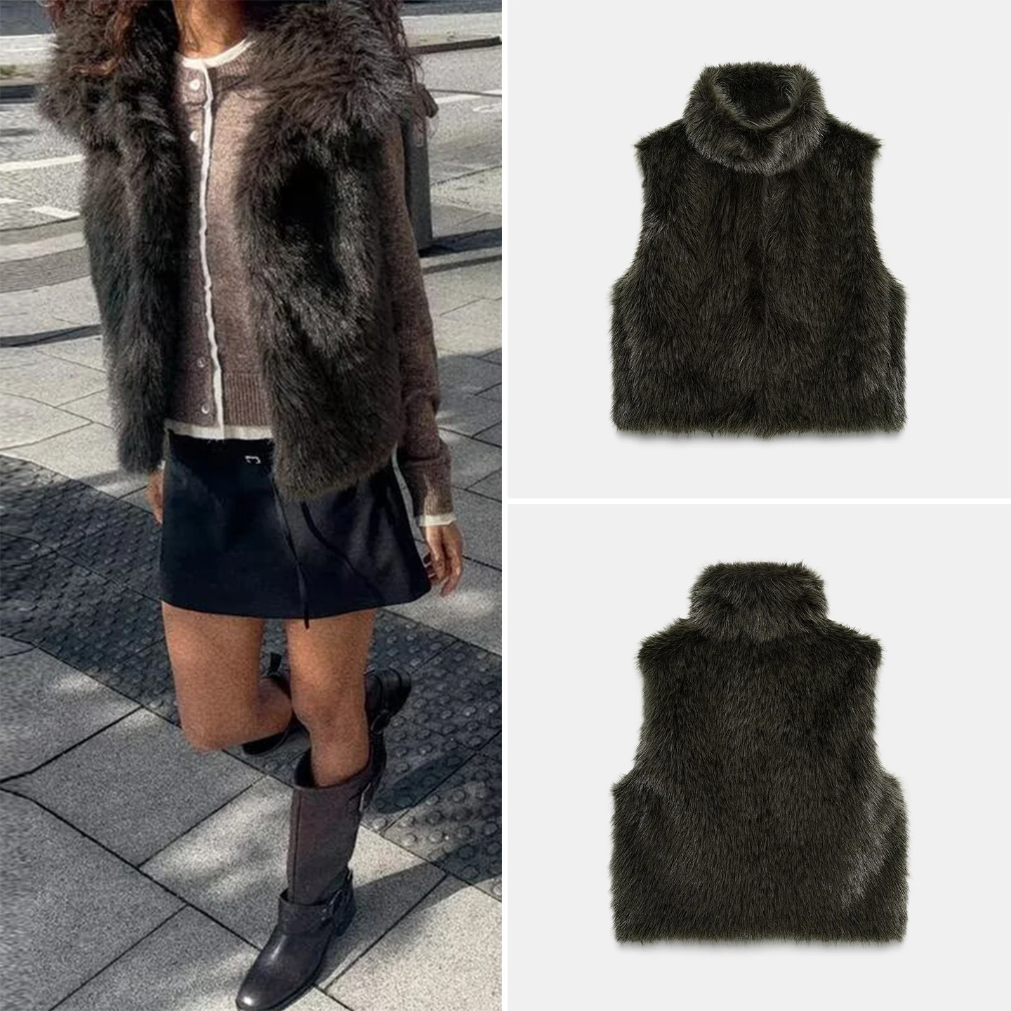 

Невобычный жилет из искусственного меха, женский жилет с высоким воротником и пуговицами, повседневная одежда, новинка осени 2023 года...