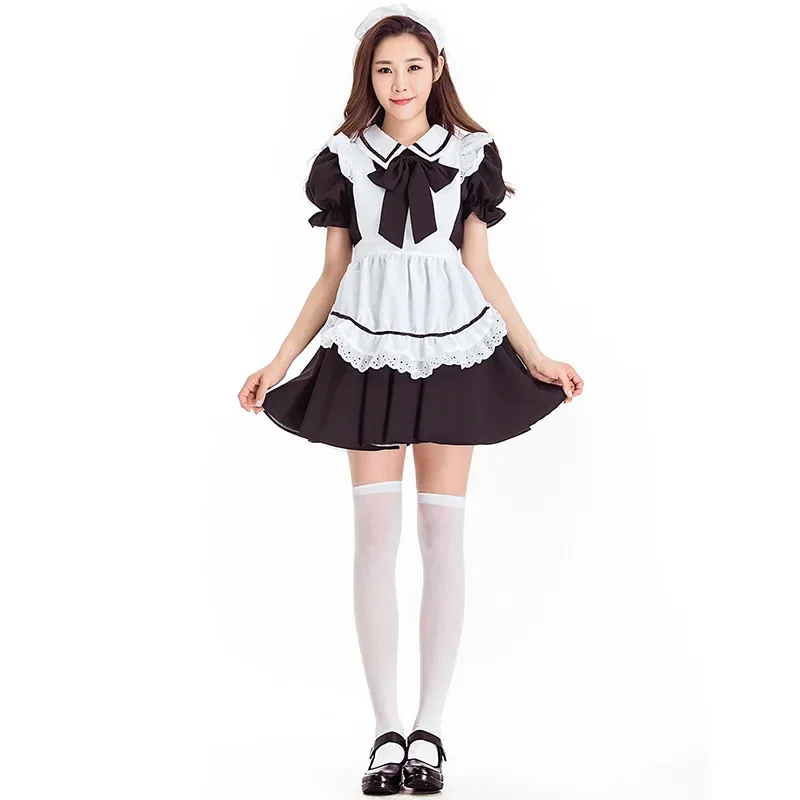 Preto lolita vestido de empregada trajes cosplay terno bonito para meninas mulher garçonete festa trajes de palco