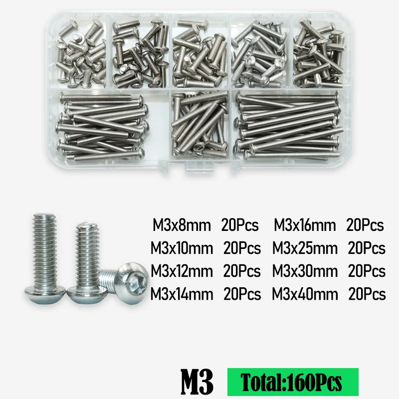 M2 m3 m4 m5 m6 m8 m10 a2 304 Edelstahl Sechs kant Innen sechs kant Innen sechs kant schraube Schraube runde Flach kopfs ch rauben Kit iso7380 – Detail 10