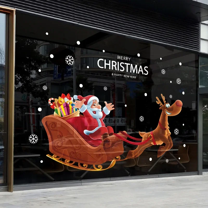 

Christmas wall stickers glass door stickers decorations Santa Claus sleigh stickers window room decoration