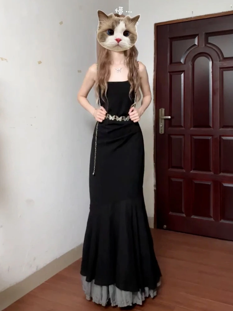 Ele Bla robe sans bretelles femmes été nouveau Design Unique belle queue Fi longue Dr coréen Sle taille haute polyester...