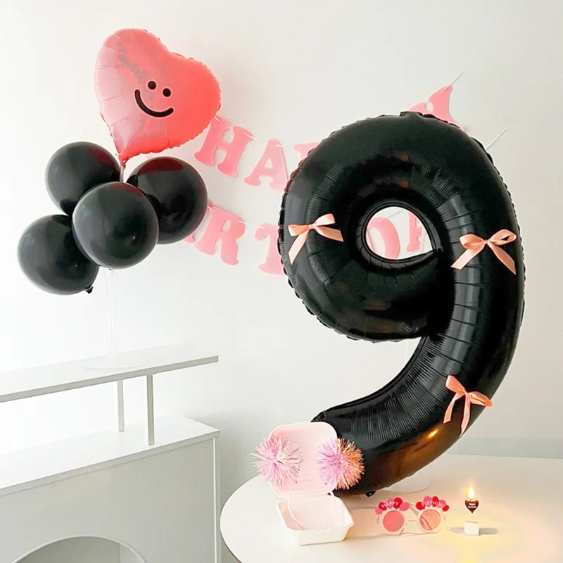 Happy Birthday Number Balloon Silk Bow Sweet Heart Cute Party Birthday Cake Decoration Flower Party Wedding Baby Shower Supplies