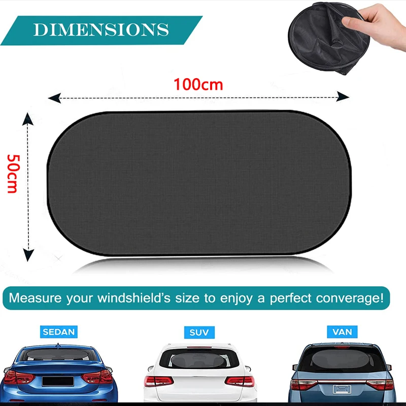 Car Sun Shade UV Protection Folding Auto Rear Window Sunshade 100x50cm Universal Mesh Back Window Visor with Suction Cups