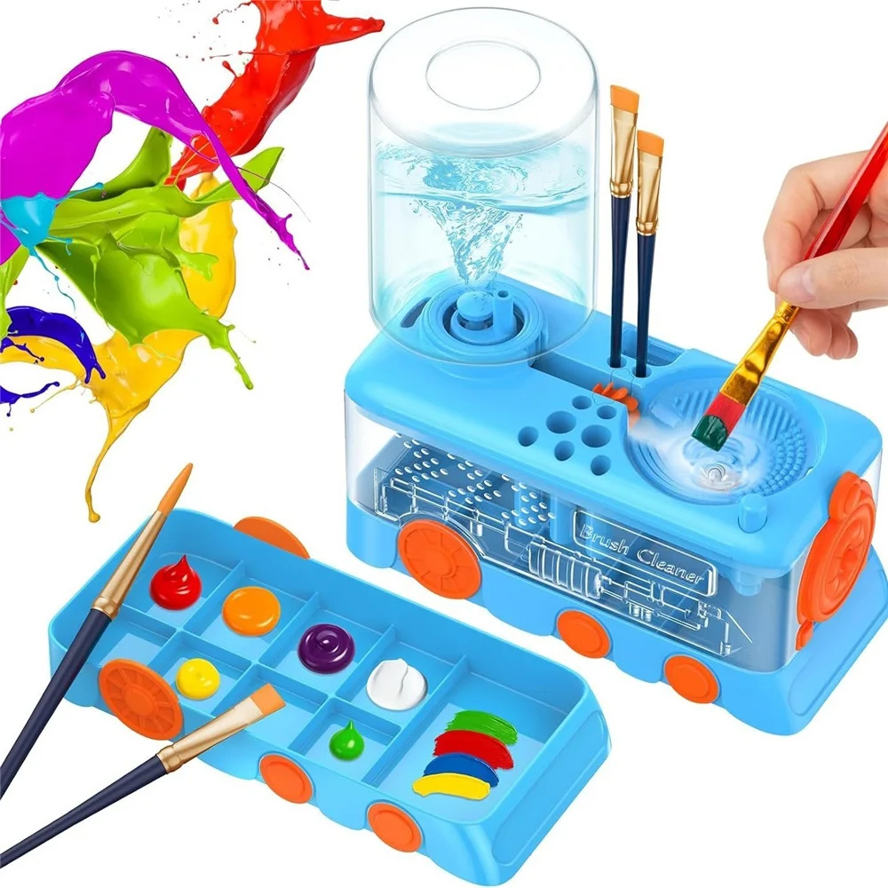 2025New Paint Brush Cleaner Tool with Tray,Upgraded 4-in-1 Painting Supplies with Drain,Brush HolderandBrush Holder with Palette