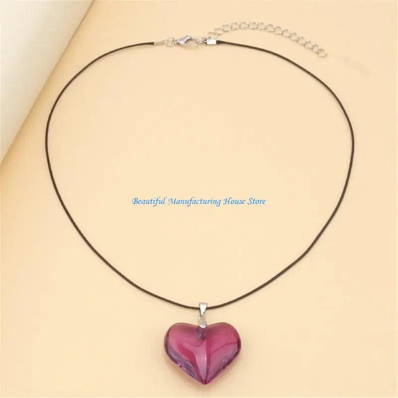E56A Colorful Love Pendant Necklace for Women Girls Y2k Neckchain Accessory