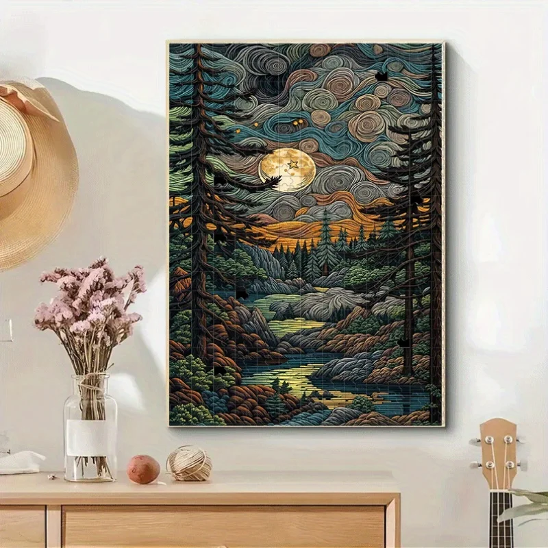 Puzzle Księżyc, Gwiazdy, Chmury, Las, Rzeki, Góry 500/1000 elementów dla dorosłych - Interaktywna gra rodzinna, dla kolegi z akademika I