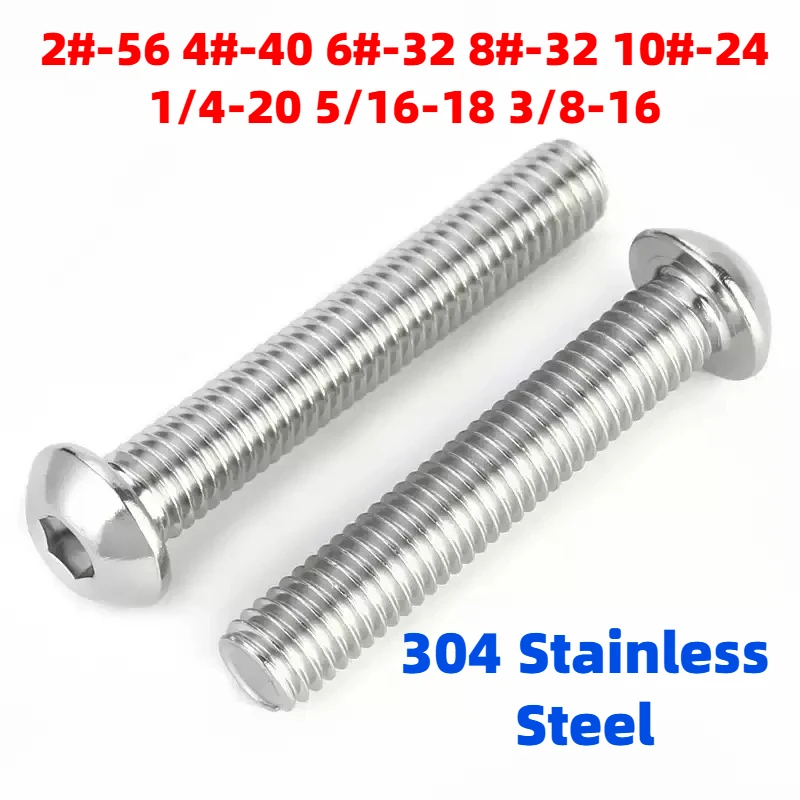 UNC 304 A2 Stainless Steel Hex Socket Round Screws Button Head Allen Bolt 2#-56 4#-40 6#-32 8#-32 10#-24 1/4-20 5/16-18 3/8-16