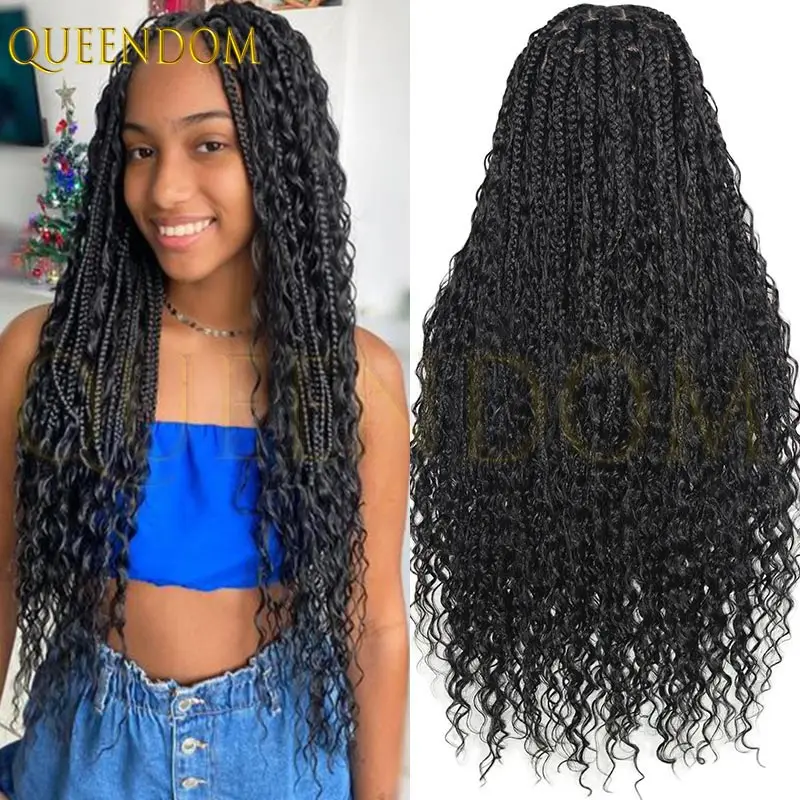 الاصطناعية طويلة البوهيمي صندوق شعر مستعار مضفر للنساء السود كامل مزدوج الدانتيل الجبهة مضفر كورنو صندوق تويست الباروكات مع شعر الطفل