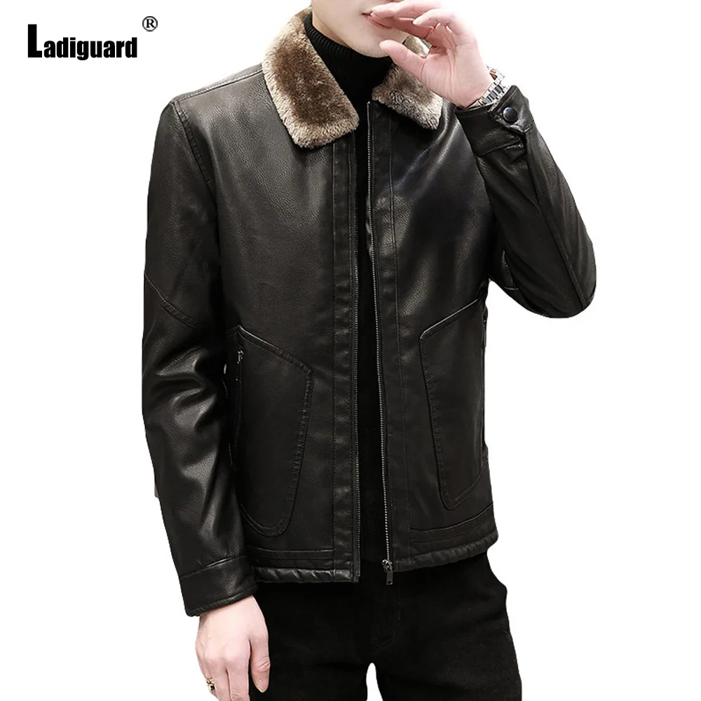 Men's Stand Pocket Pu Leather Casual Plush Jacket Plus Size Mens Vintage Outerwear 2025 European Fashion Pu Leather Jackets New