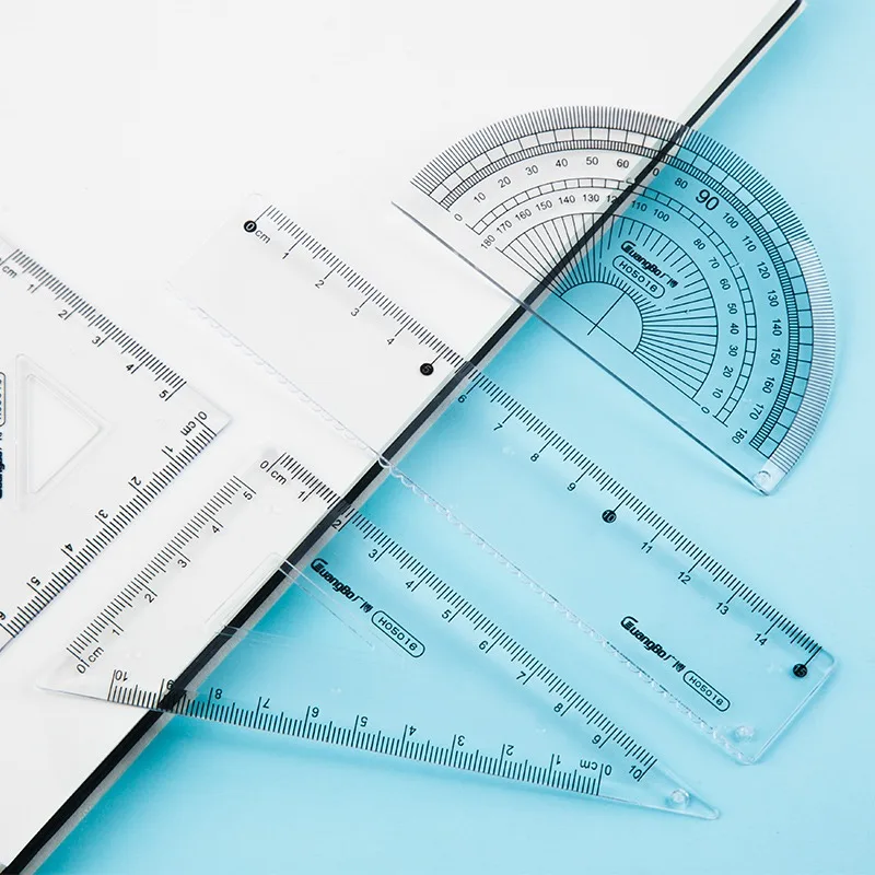 Ensemble de règles Bo faisant appel, dessin transparent multi-spécifications et mesure g 15mm, règle triangulaire, outils d'acquisition de livres, ensemble de 4 pièces