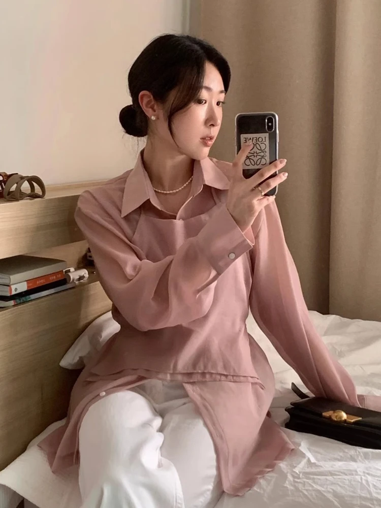 Chic Long Sve irt Ne Appeso Stratificazione Ba Gilet con cintura Set in due pezzi Riduzione dell'età Ele Versatile Autunno Faion Wom...