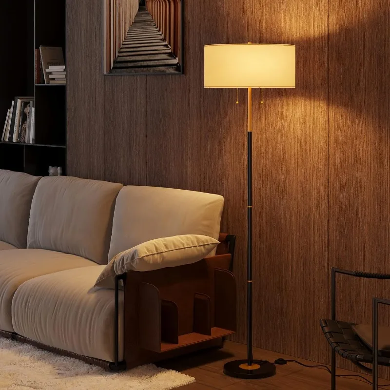 

2-Light Floor Lamp, Mid Century Floor Lamp with White Fabric Shade, Standing Lamp Tall Lamp for Living Room Bedroom, 3eratures