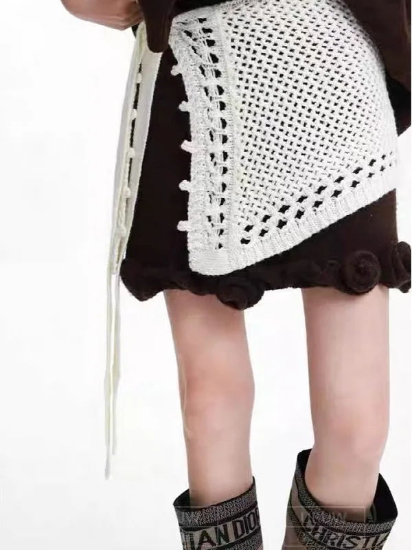 

Вязаная юбка А-силуэта больших размеров с поясом, модная осенне-зимняя короткая юбка с высокой талией для женщин 8-24 лет, повседневная одежда