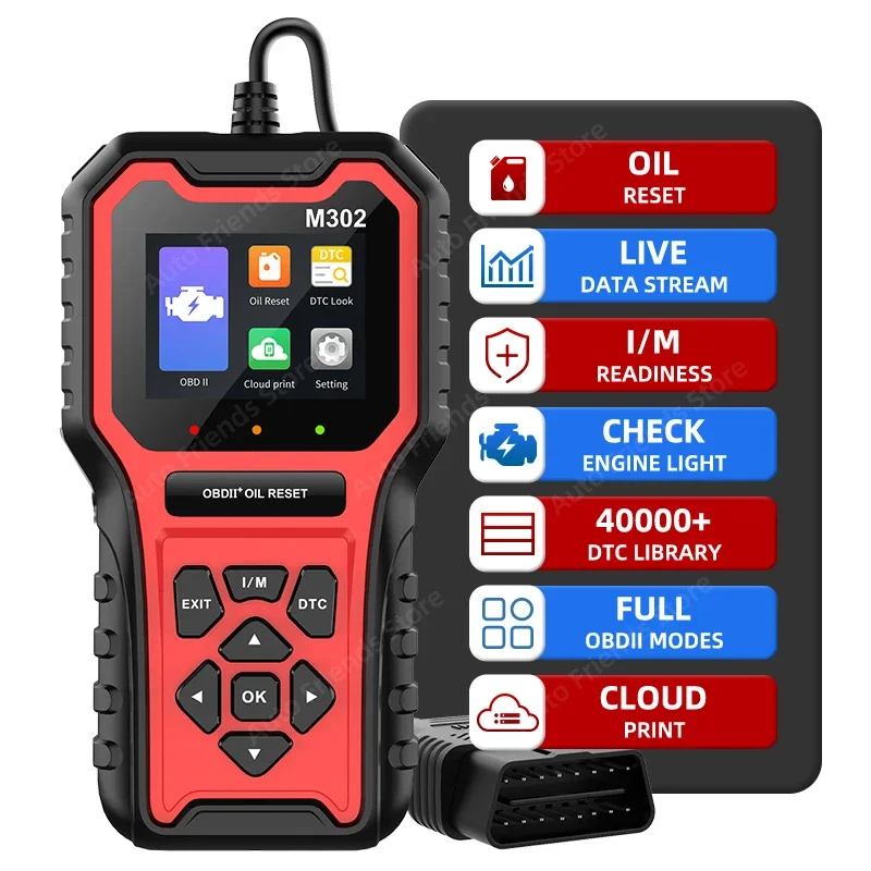 

M302 Professional OBD2 Scanner Car Code Reader Check Engine Light with Reset OBDII M302 Diagnostic Tool for All Cars After 1996