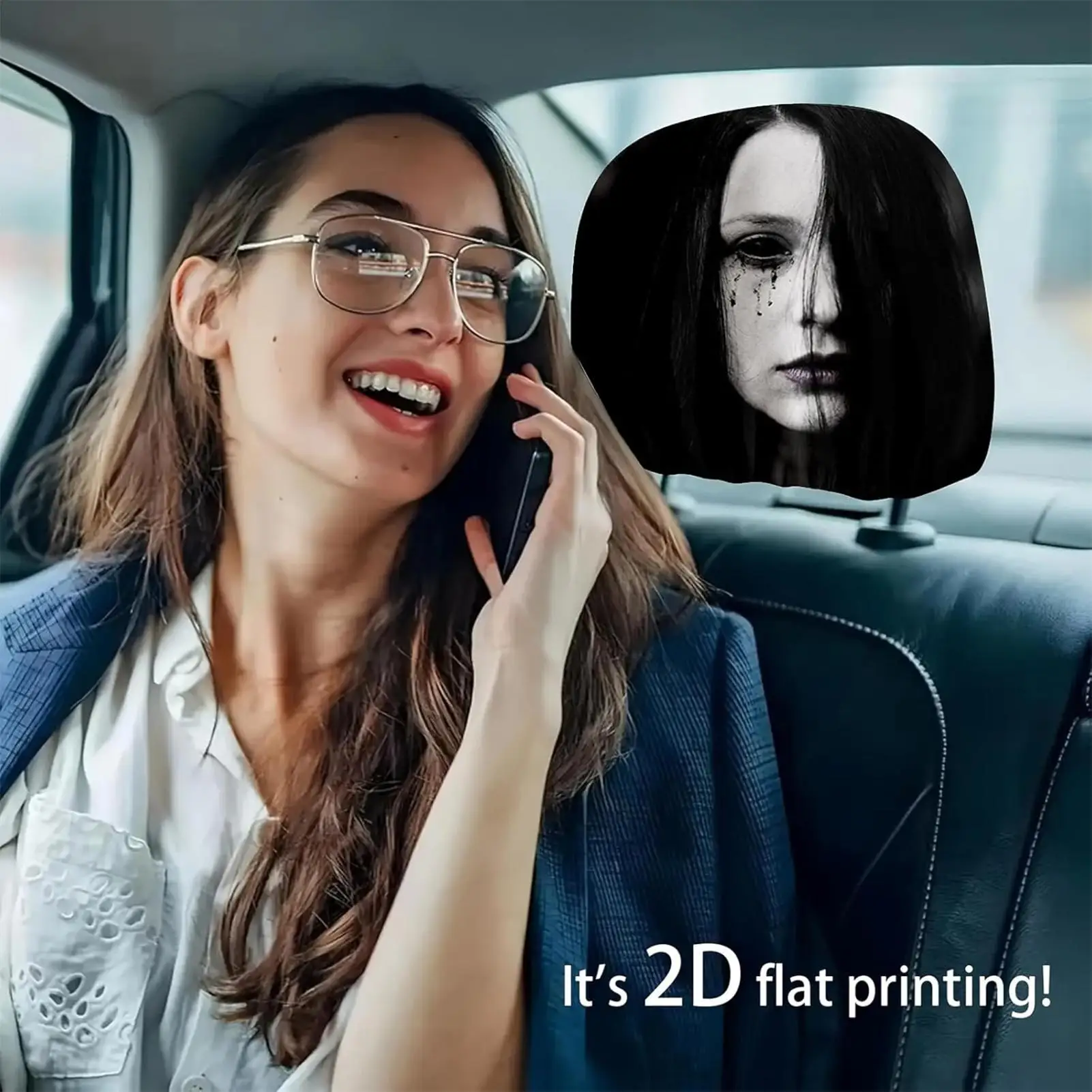 Scary Car Headrest Covers 2 Pieces Universal Spooky Ghost Face Breathable Car Headrest Cover For SUVs Trucks Halloween Trip