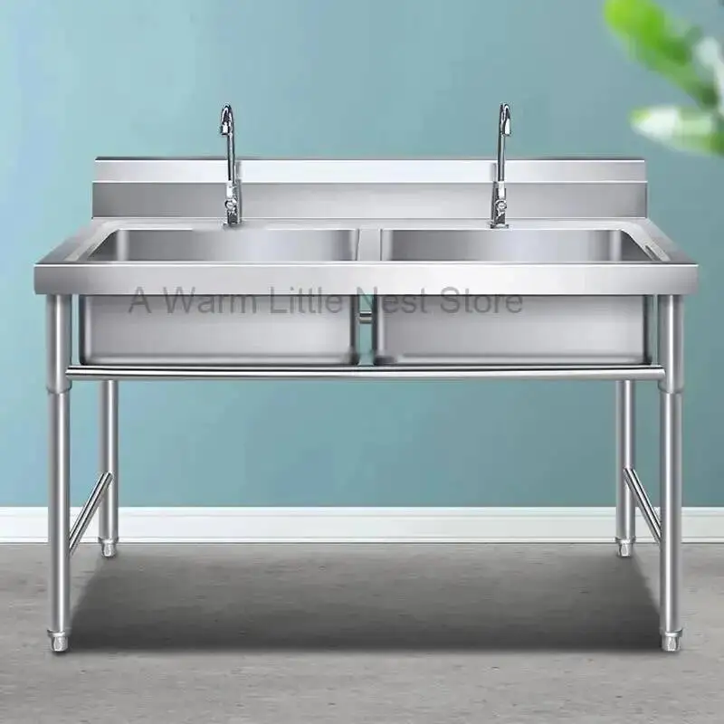 Stainless Steel Commercial Kitchen Sinks Modern School Canteen Washbasin Kitchen Accessories Luxury Home Three-slot Washbasin GL