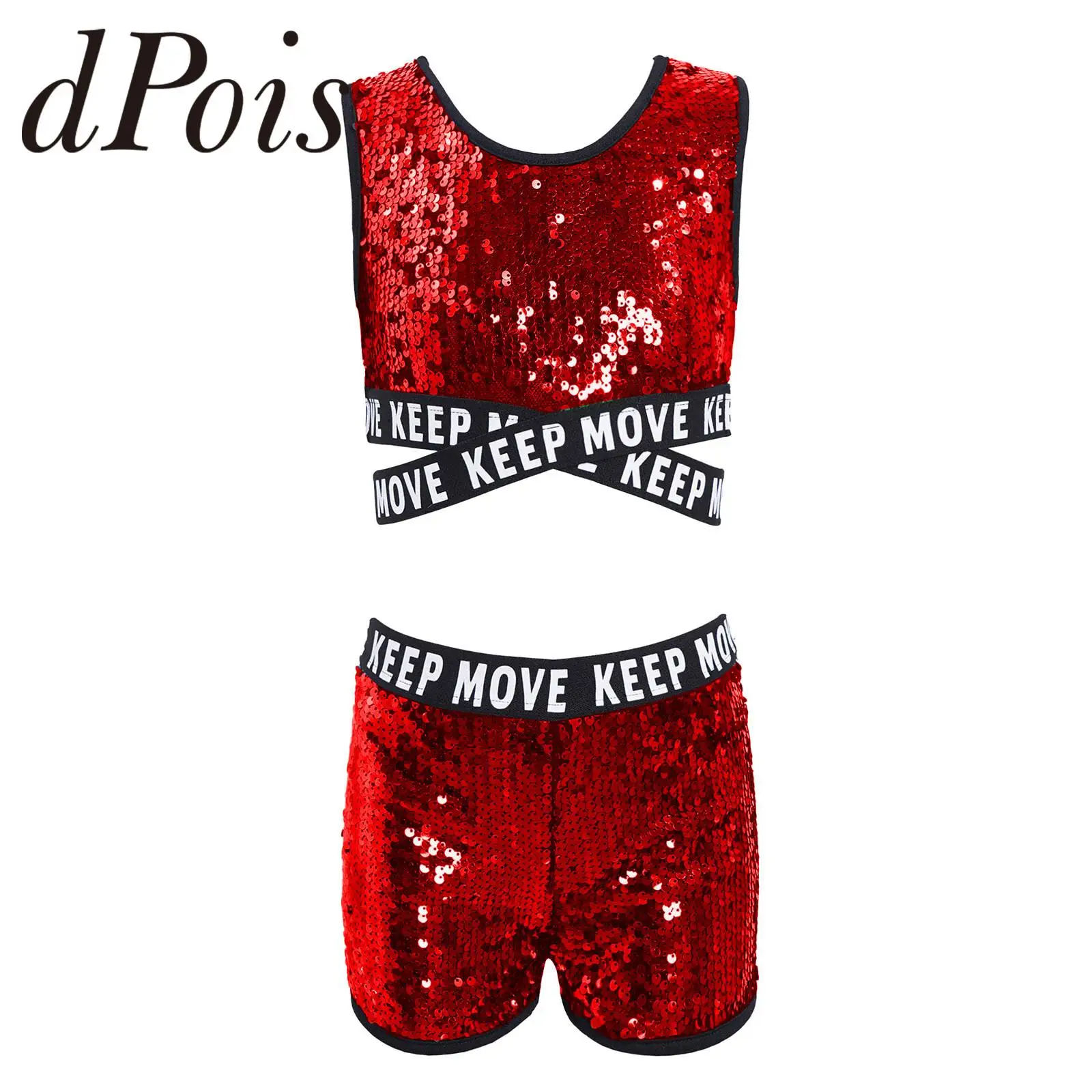 

Kids Girls Sequins Dance Clothes Set Children Hip-hop Jazz Dancing Costume Sparkling Dancewear Child Ballet Gymnastics Outfits