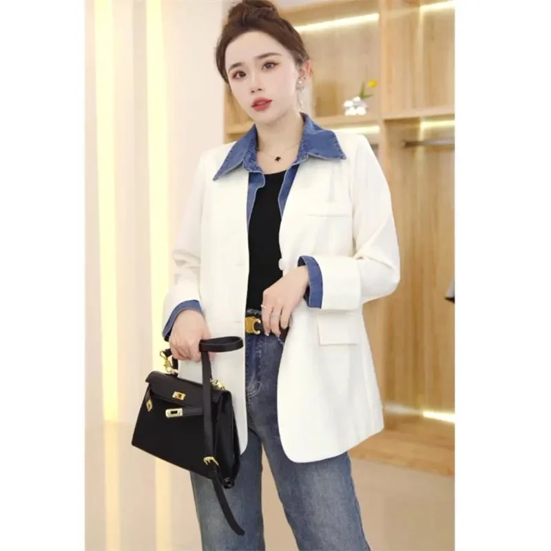 

Spring 2024 Faion High-End Feel Suit Korean Sle Personali Patchwork Single Button Versatile Long Sve Women's