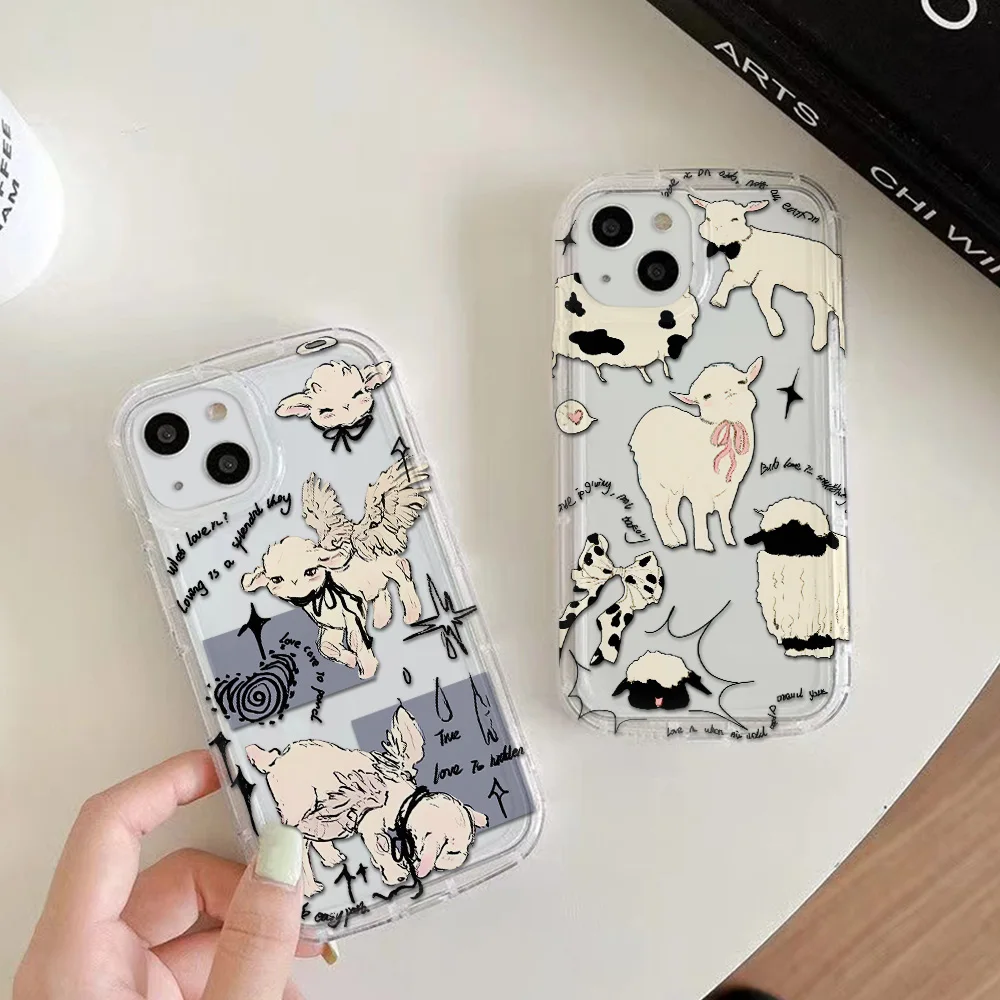 Cute Little Lamb Angel Sheep Phone Case for IPhone 16 15 14 13 12 11 Pro Max 7 8 Plus X XR XSMax Airbag Anti Fall Clear Cover