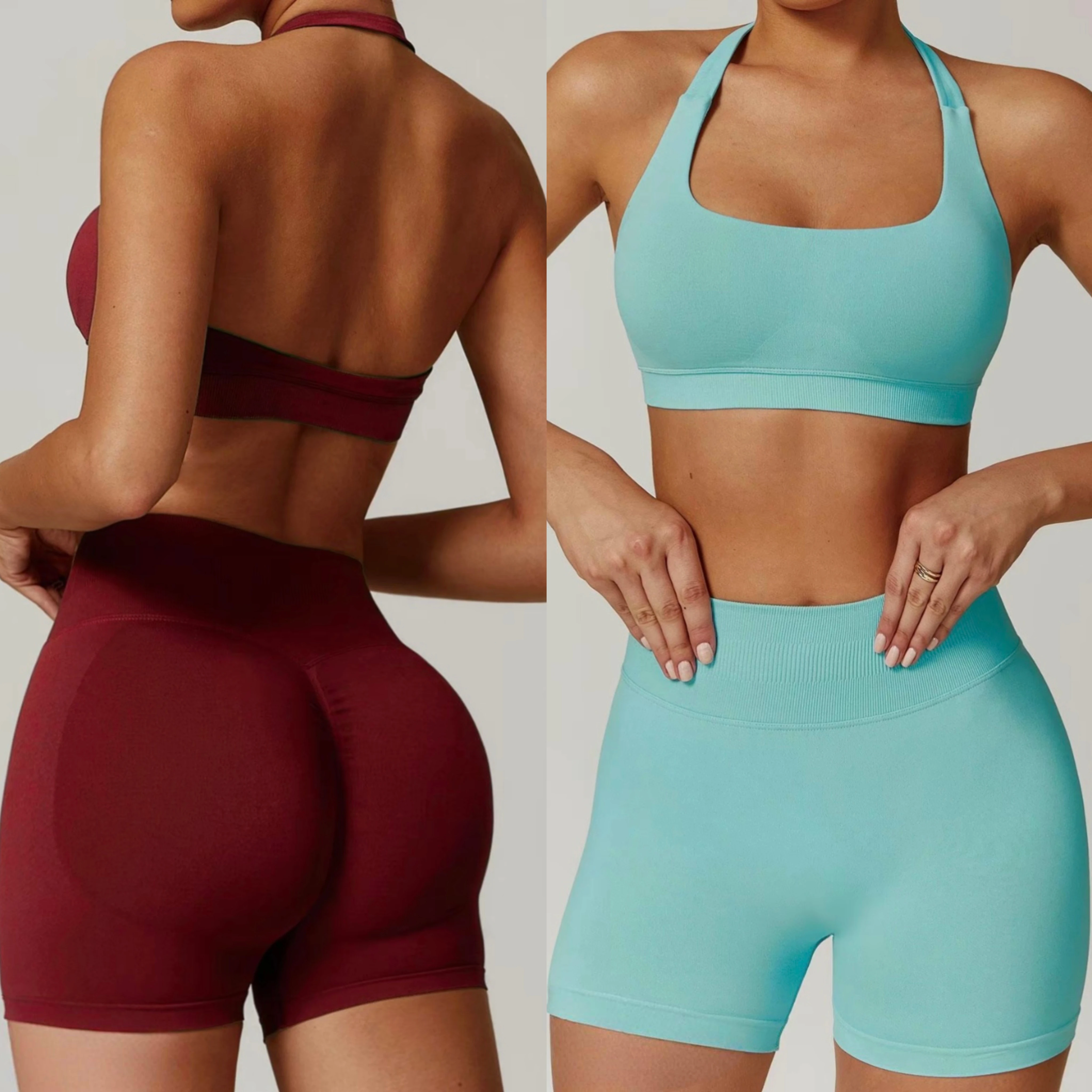 2Pcs Impact Shorts Set Seamless Yoga Set Workout Scrunch Shorts Sets Halter Sports Bra Scrunch Shorts Fitness Clothes Gym Suit