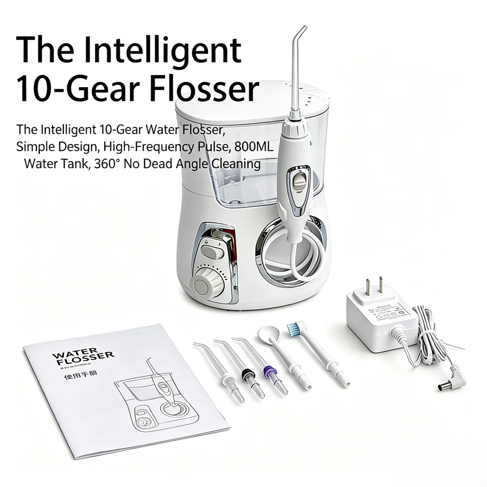 Premium Electric Desktop Oral Irrigator Water Flosser 5 Jet Tips 10 Modes 800ML Tank Family Care Fresh Breath & Clean Teeth