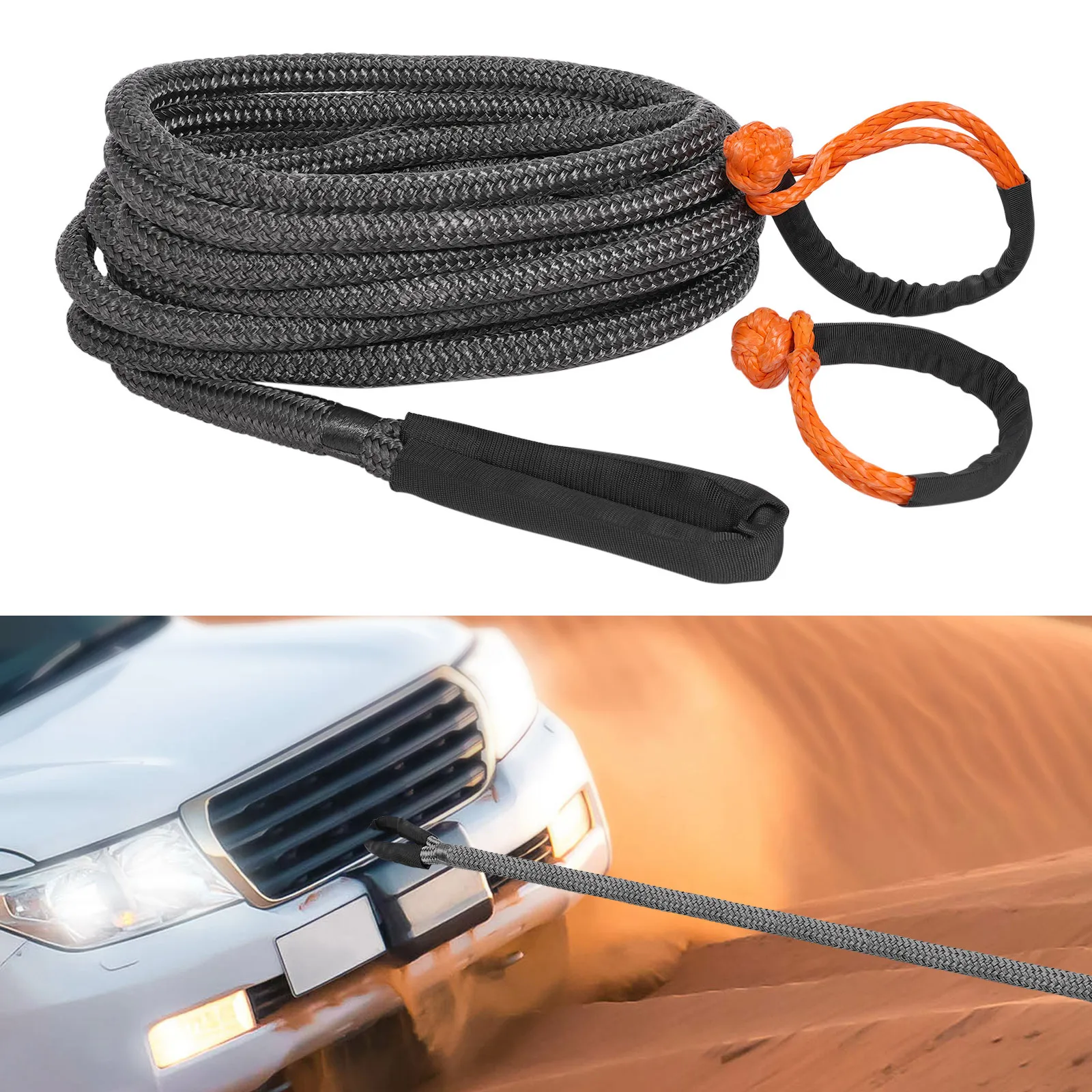 

Towing Ropes with 2*Soft Shackles, 48000lbs 30ft Elasticity Recovery Rope, Road Recovery Kit For Towing Boats, ATVs, UTVs, SUVs