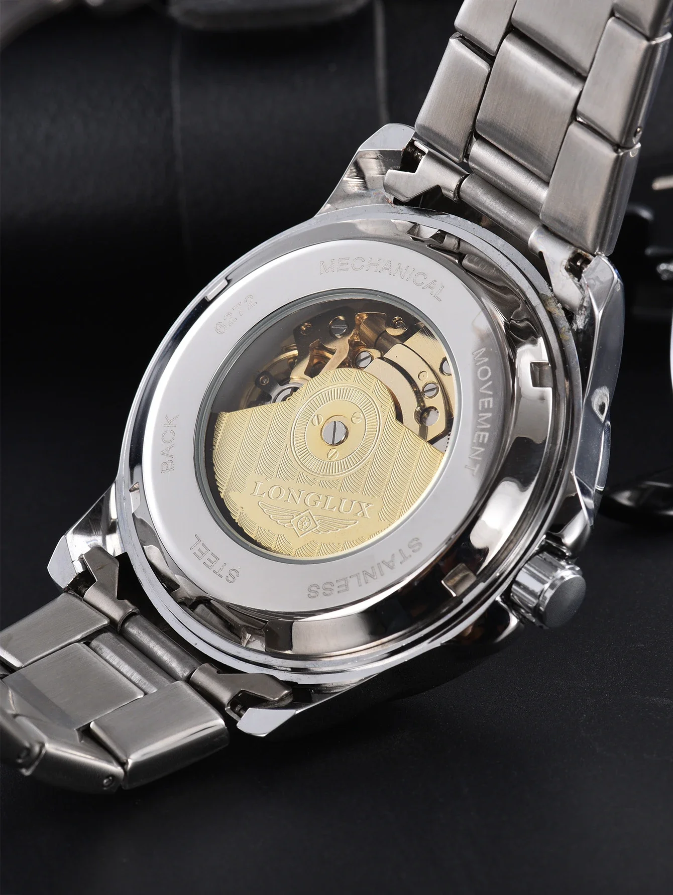 LONGLUX Men Automatic Mechanical Watch Dial Open Heart 21 Jewels Waterproof Business luminous Stainless Steel Gift Watch