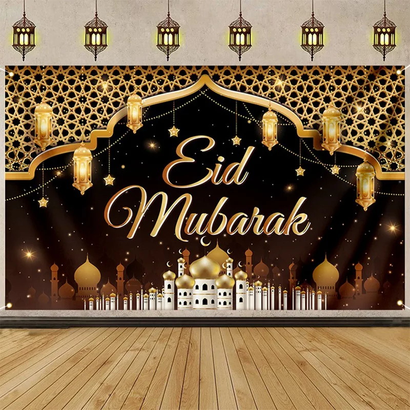 Ramadan Festival Decor Hanging Flag Moon Row Of Lights Holiday Party 100D Polyester ,E 1Set