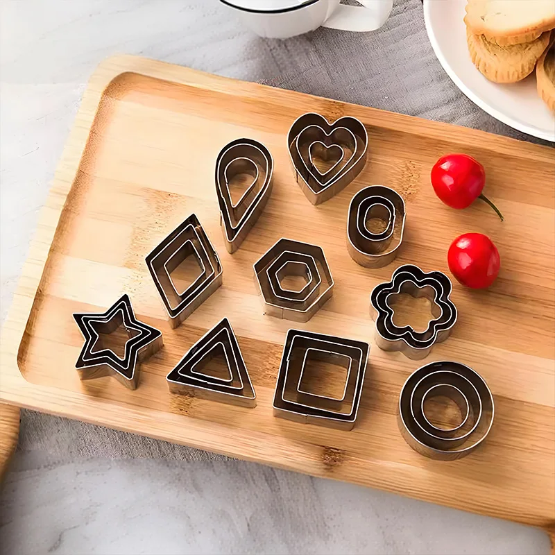 Juego de cortadores de galletas de acero inoxidable: formas geométricas para hornear, moldes de arcilla, manualidades, aptos para lavavajillas (círculo, cuadrado,