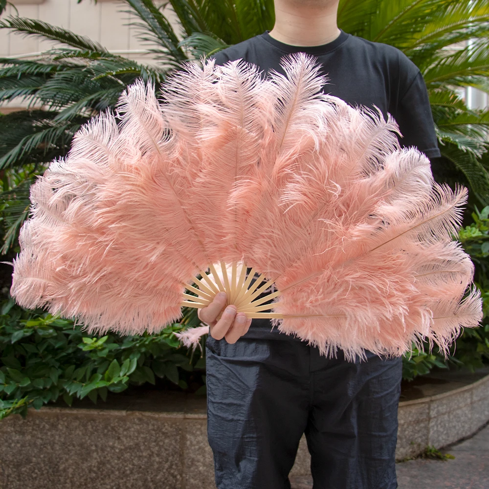 Fluffy Shrimp Pink Ostrich Feather Fan Large 15Bone 70X40cm Fan Stage Performance Prop Fans Factory Handmade Fast Delivery Craft