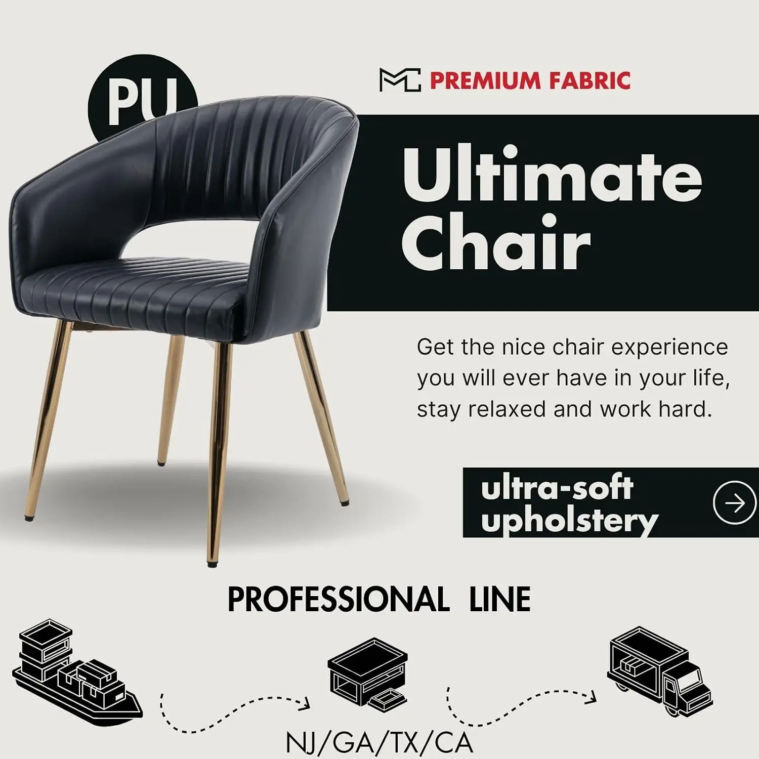 Modern PU Leather Dining Chairs Set of 4 Gold Metal Legs Kitchen & Restaurant, Customized