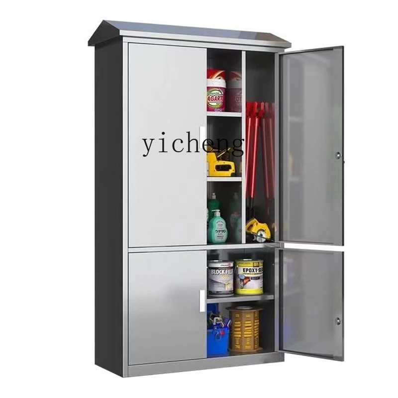 Outdoor Stainless Steel Storage Cabinet Rainproof and Sun Protection Garden Courtyard Balcony with Lock Tool Locker