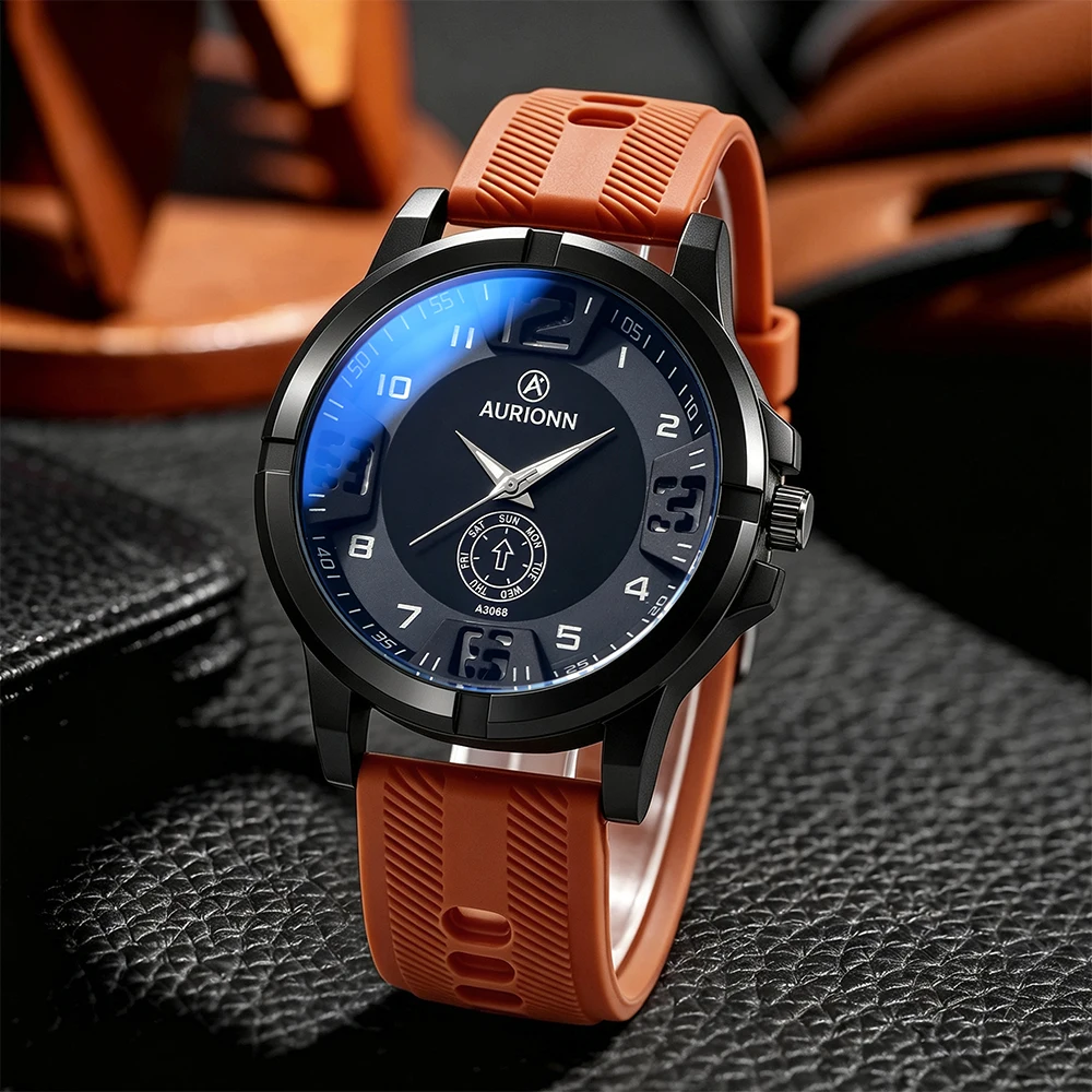 1Pc Men's Business Silicone Round Quartz Watch - Perfect for Everyday Wear and as a Gift, It's a Great Choice for Birthdays, Holidays, and Parties It Is an Ideal Gift for Men, Fathers, Friends, Relatives, Husbands, and Boyfriends.