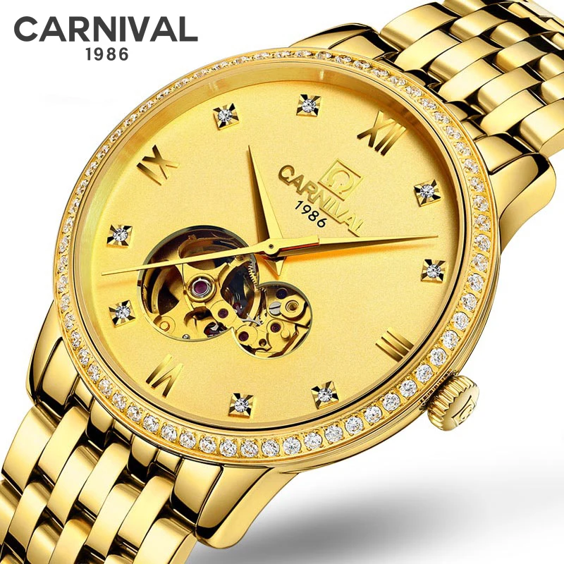 

Carnival Brand Luxury MIYOTA Movement Gold Mechanical Watch Men Stainless Steel Waterproof Fashion Sapphire Skeleton Watches Men