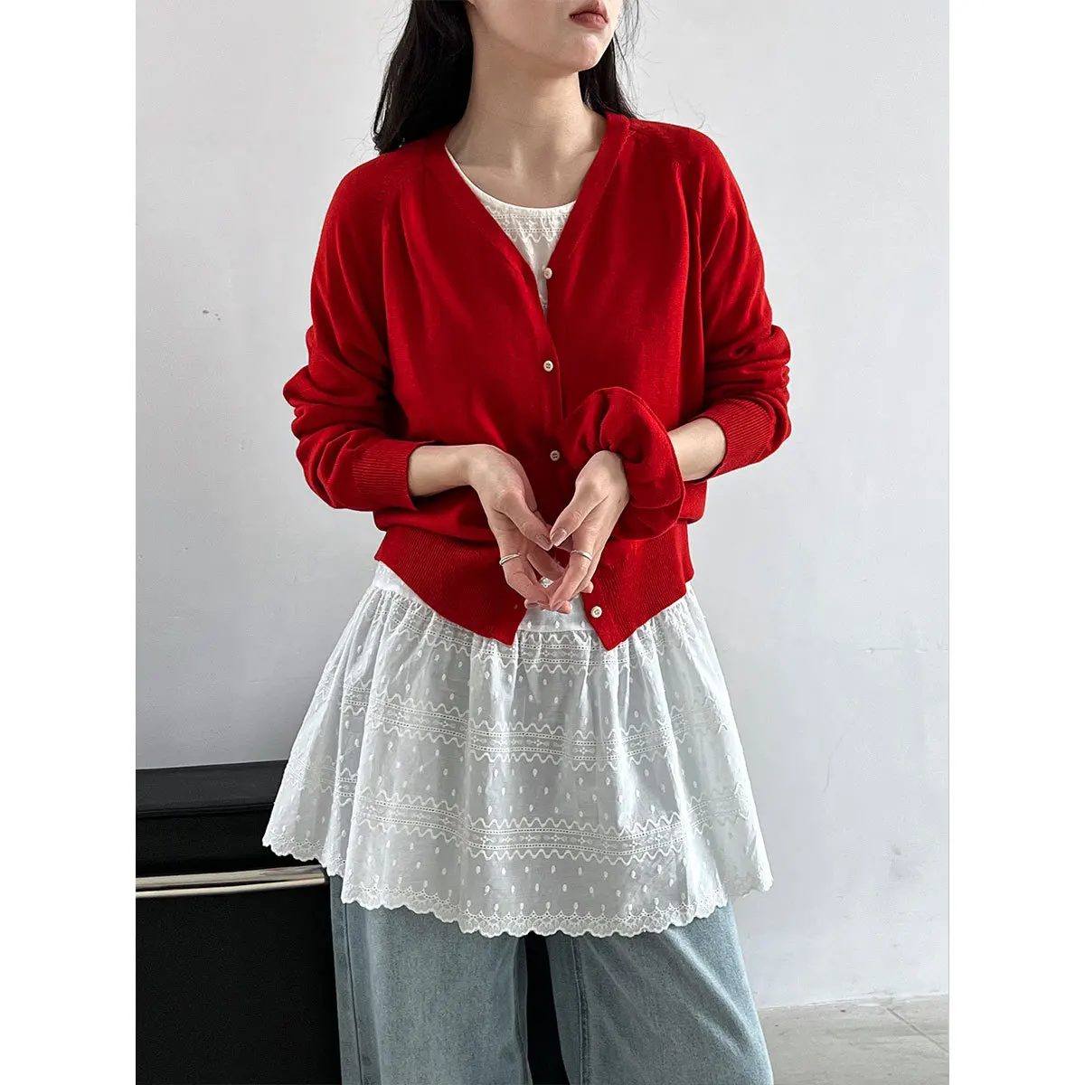 

Casual Korean V-neck Knitted Cardigan with Headband for Women's Spring New Lazy and Sweet Top Jacket Ss713