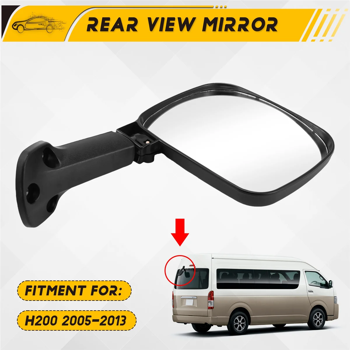 

Durable Black Rear Tailgate Door Mirror for Toyota Hiace H200 05-13 for RHD