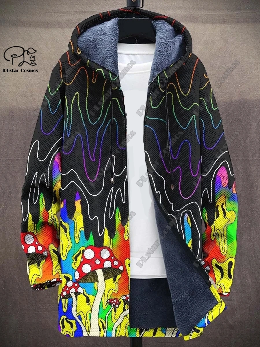 New 3D printing retro abstract art multi-color winter hooded zipper coat men's women's fleece universal casual warm jacket D-8