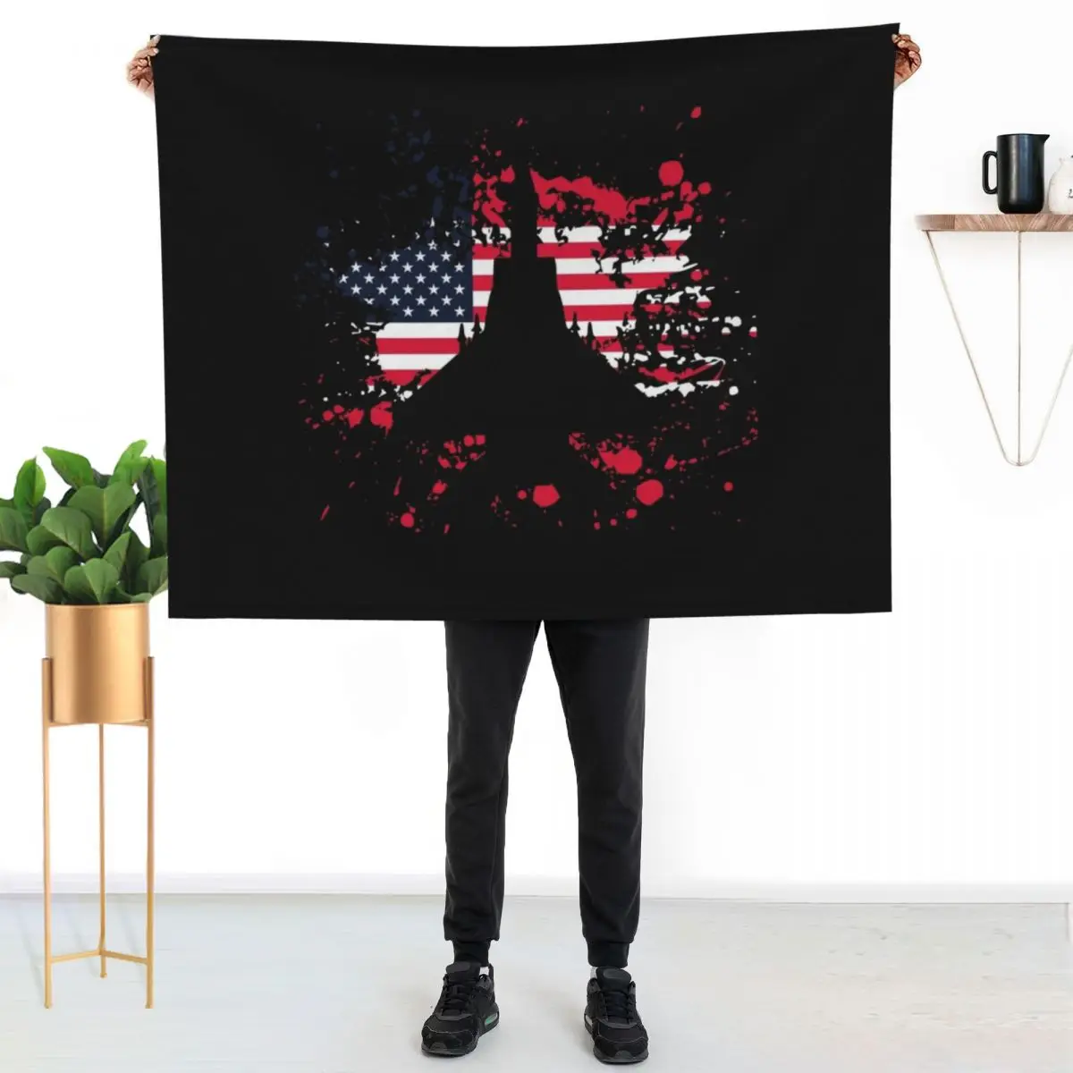 F-15 Eagle Jet Fighter Vintage American Flag Throw Blanket couch cozy soft plush fuzzy picnic outdoor blanket
