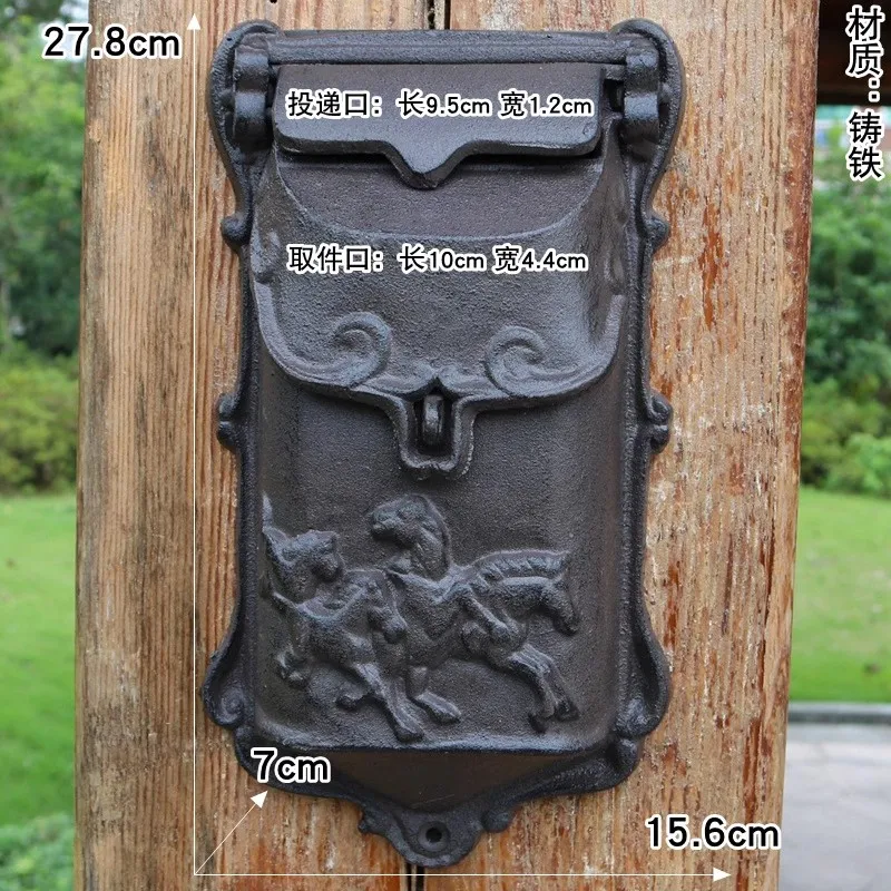 European Cast Iron Mailbox Wall Mounted Retro Lockable Mailbox Newspaper Letter Post Box Rust Resistant Antique Metal Letterbox