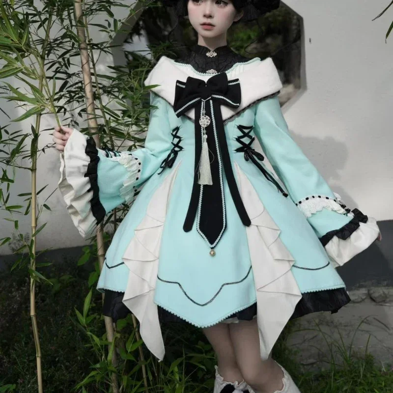 2025 Chinese Style Gothic Lolita Dress Women Sweet Bow Slim Bandage Christma Princess Dresses Harajuku Y2k Cosplay