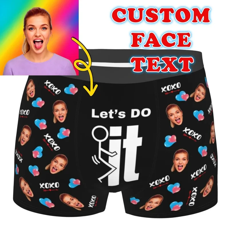 

Мужское нижнее белье по индивидуальному заказу с изображением и текстом, персонализированный подарок на День святого Валентина для мужа, забавный подарок парню, фотобоксеры