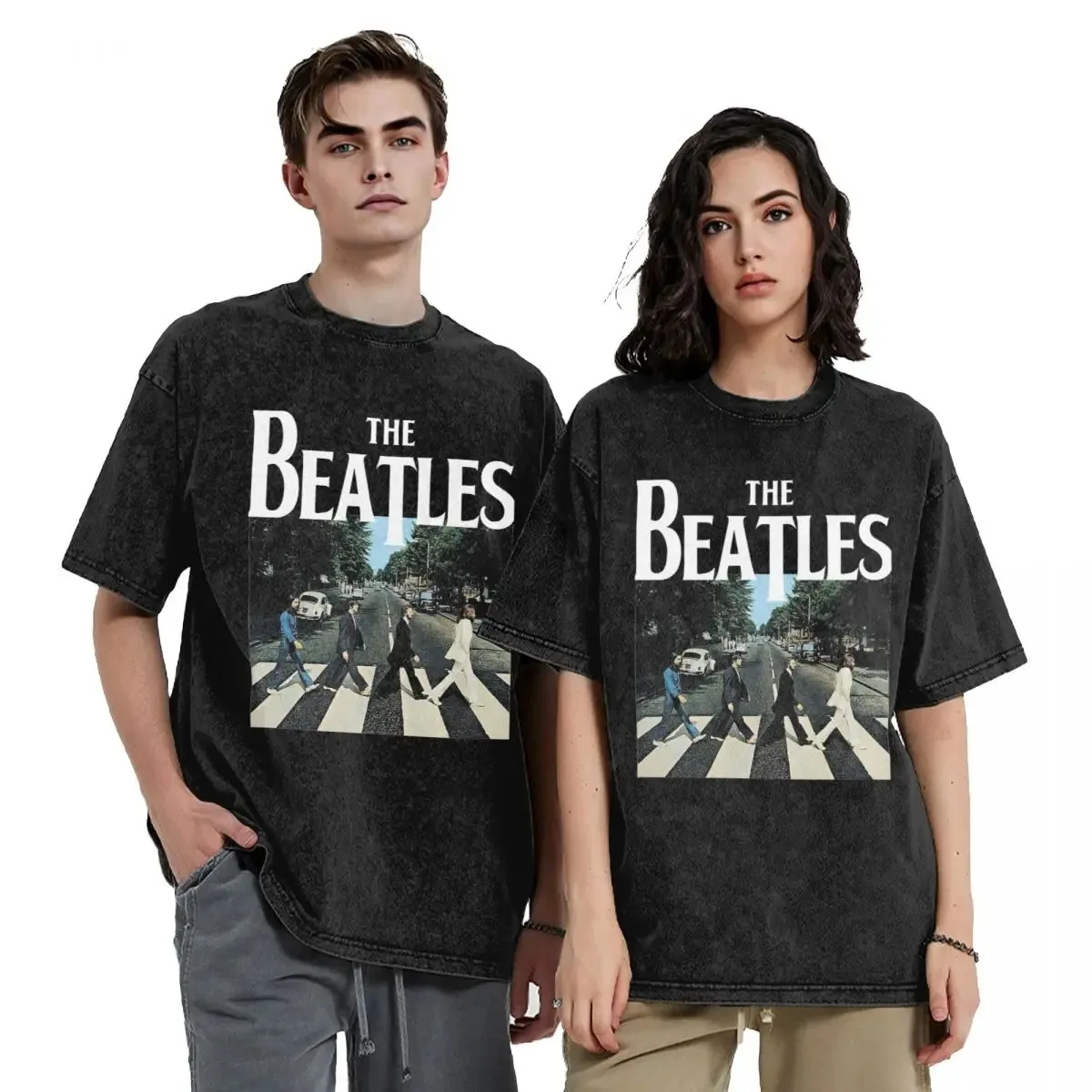 Washed T Shirt The Beatle Hip Hop Vintage T-Shirt Oversize Streetwear Short Sleeve Printed Tops Tees Men Women